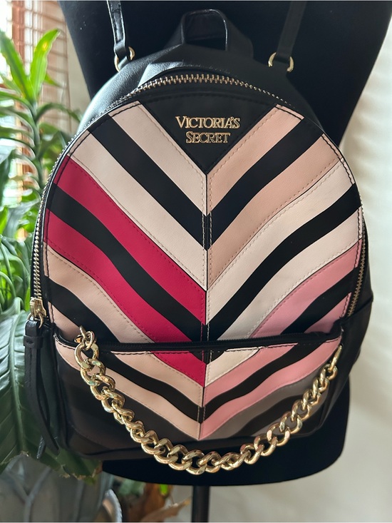 Victoria\'s Secret Black Mini Backpack with Pink and Cream Chevron Stripes main image 4